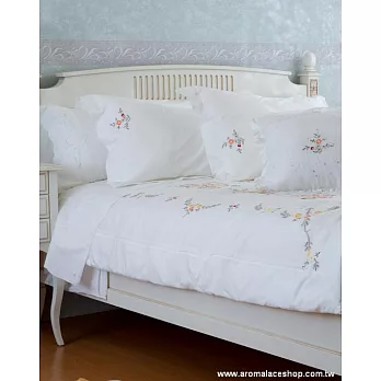 AROMA HOUSE 雙人4件式彩繡蕾絲床單被單枕頭套組