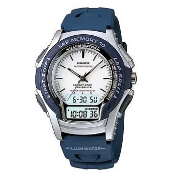 CASIO 戰鬥力爆發雙顯運動腕錶-藍-WS-300-2E