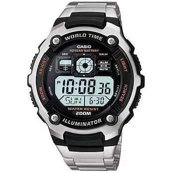 CASIO 冰天雪地潛水專家運動液晶鋼帶腕錶-黑-AE-2000WD-1A