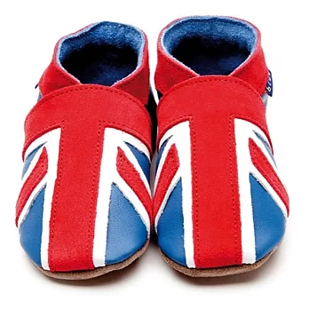 英國製Inch Blue，真皮手工學步鞋禮盒，Union Jack-Blue/Coral(6~12M)