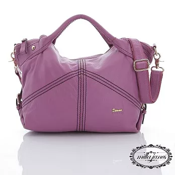 【Milla‧Janes米拉.珍妮絲】義大利小牛皮 立體線織花紋 三用垂墜包(漾粉紫)