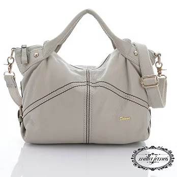 【Milla‧Janes米拉.珍妮絲】義大利小牛皮 立體線織花紋 三用垂墜包(漾淺灰)
