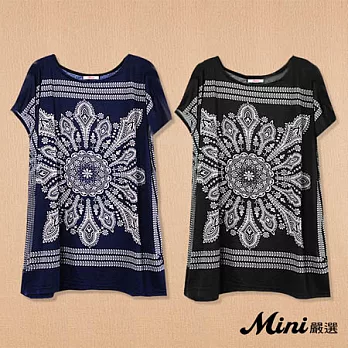 【Mini嚴選】大碼民俗圖騰長版上衣（共二款）-FREE(A款-黑色)