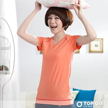 【TOP GIRL】窈窕甜心韻律V領長版短袖上衣-女(輕淺橘)S輕淺橘
