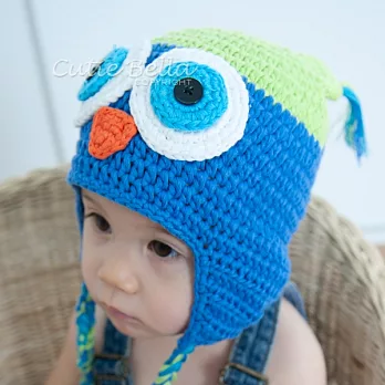 Cutie Bella手工編織嬰兒鞋帽組Owl-Lime/Aqua