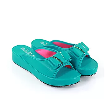 ◤Green Phoenix◥蝴蝶結飾釦輕巧休閒拖鞋36藍色