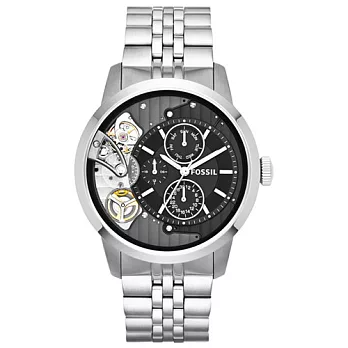 FOSSIL TWIST系列天生一對機械腕錶-銀黑
