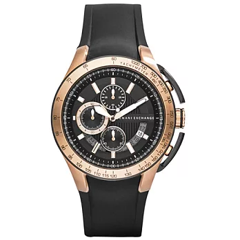 A│X Armani Exchange 品味醞釀時尚運動錶(膠帶-黑玫瑰金)