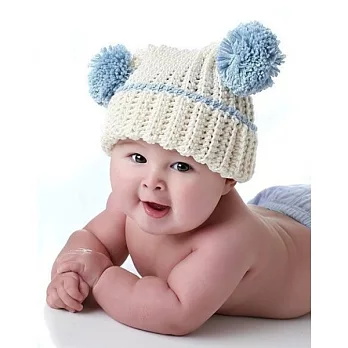 Cutie Bella手工編織嬰兒帽Pom Pom-White/Blue