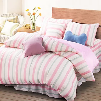 【彩條-粉】台灣精製加大六件式床罩組