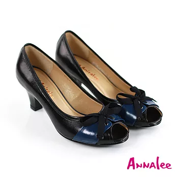 ANNALEE 柔美情懷雙色蝴蝶結低跟魚口鞋35黑色