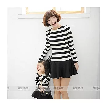 OK系黑白大橫條連身圓裙母女親子裝(媽媽)M黑白