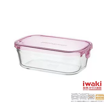 【iwaki】玻璃微波盒 450ml(粉長方款)