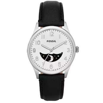 FOSSIL 職人手藝復古時尚月相腕錶(皮帶-銀)