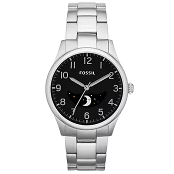 FOSSIL 職人手藝復古時尚月相腕錶(鋼帶-銀黑)