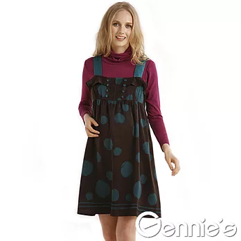 【Gennie’s奇妮】大圓點俏麗絨質孕婦背心洋裝(G2W07)M咖啡
