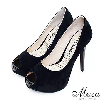 【Messa米莎】(MIT)絕美經典內真皮魚口高跟鞋36黑色