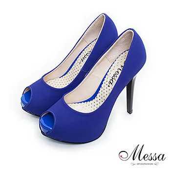【Messa米莎】(MIT)絕美經典內真皮魚口高跟鞋38藍色