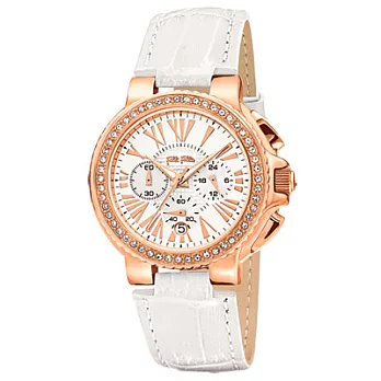 Folli Follie 極光煥彩三眼晶鑽腕錶(皮帶-白)