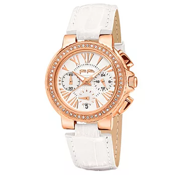 Folli Follie 極光煥彩三眼晶鑽腕錶(皮帶-白-小)