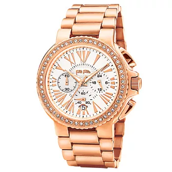 Folli Follie 極光煥彩三眼晶鑽腕錶(白玫瑰金)