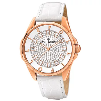 Folli Follie 愛上完美時尚晶鑽腕錶(白玫瑰金)