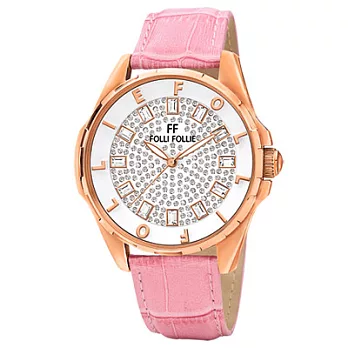 Folli Follie 愛上完美時尚晶鑽腕錶(粉紅玫瑰金)