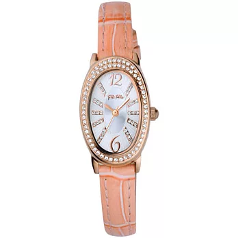 Folli Follie 惹人注目都會晶鑽腕錶-粉橘