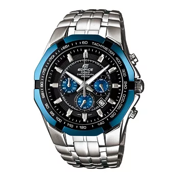 EDIFICE 永垂不朽的情比金堅個性三眼腕錶-藍-EF-540D-1A2