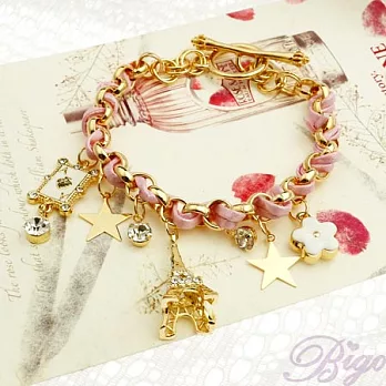 BIGO必果 巴黎鐵塔彩繩編織T型扣手鍊(粉鍊白Ace)