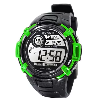 JAGA捷卡M862-多功能防水運動電子錶（黑綠）