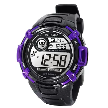 JAGA捷卡M862-多功能防水運動電子錶（黑紫）