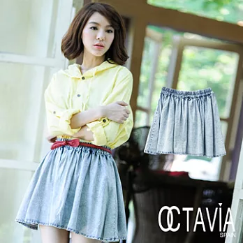 【OCTAVIA COLOR】蓬蓬水洗牛仔短裙 - 水洗藍