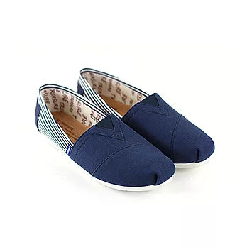 ◤Green Phoenix◥線條拼色帆布懶人休閒鞋40藍色