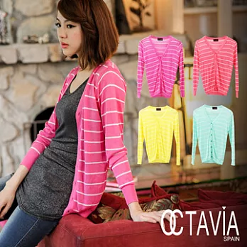 【OCTAVIA COLOR】馬卡龍的品味 細橫條V領針織外套 -螢色黃