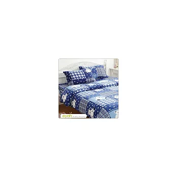 eyah【格紋熊-藍】珍珠搖粒絨多用途被套毯雙人床包四件組