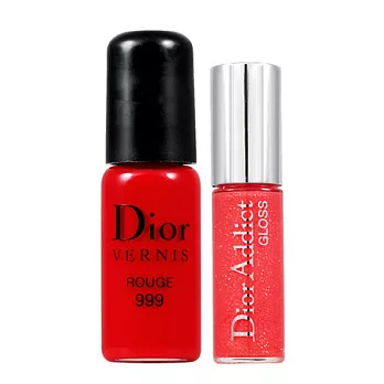 Dior 迪奧 指甲油(#999)(3ml)+鏡光唇彩(#643)(1ml)精巧組