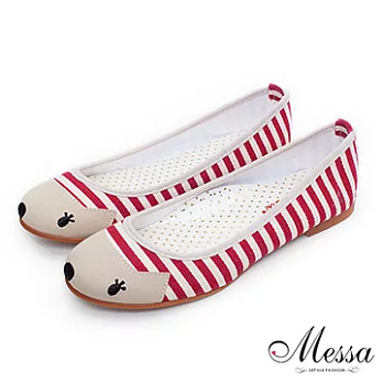 【Messa米莎】(MIT)可愛動物條紋平底包鞋39紅色