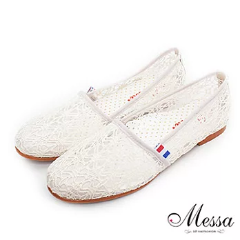 【Messa米莎】(MIT)優雅蕾絲鏤空懶人鞋40米色