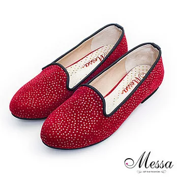 【Messa米莎】(MIT)亮眼金蔥內真皮平底包鞋35紅色