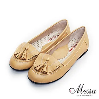 【Messa米莎】(MIT)日系甜美流蘇莫卡辛內真皮平底包鞋35黃色