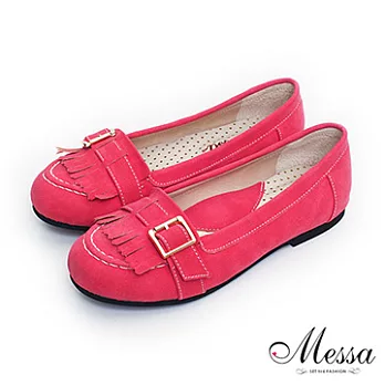 【Messa米莎】(MIT)英倫風多層次繫帶內真皮莫卡辛鞋35紅色
