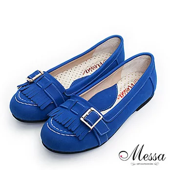 【Messa米莎】(MIT)英倫風多層次繫帶內真皮莫卡辛鞋35藍色