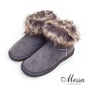 【Messa米莎】冬漾時尚絨毛麂皮短筒雪靴36灰色