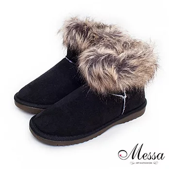 【Messa米莎】冬漾時尚絨毛麂皮短筒雪靴36黑色