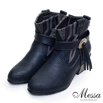 【Messa米莎】帥氣西部女孩流蘇短筒靴36黑色
