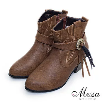 【Messa米莎】帥氣西部女孩流蘇短筒靴39卡其色