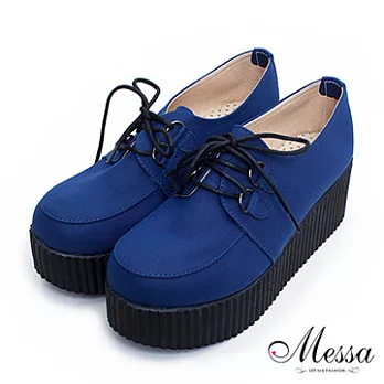【Messa米莎】(MIT)休閒英倫復古綁帶鬆糕厚底鞋39藍色