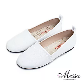 【Messa米莎】(MIT)韓版素面皮革樂福鞋37白色