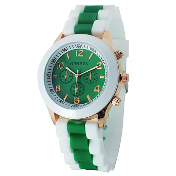 《GENEVA》繽紛雙色馬卡龍 爆款輕甜時尚果凍腕錶（抹茶綠）